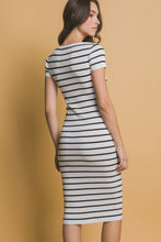 White Striped V Neck Midi Dress