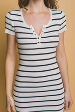 White Striped V Neck Midi Dress