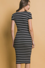 Black Striped V Neck Midi Dress