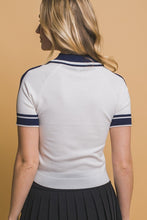 White Striped Knit Polo Shirt