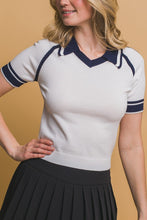 White Striped Knit Polo Shirt