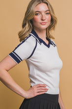 White Striped Knit Polo Shirt
