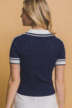 Navy Striped Knit Polo Shirt