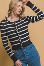 Black Stripe Round Neck Cardigan