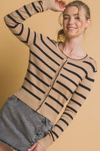 Khaki Stripe Round Neck Cardigan