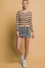 Khaki Stripe Round Neck Cardigan