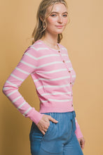 Pink Stripe Round Neck Cardigan