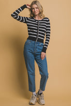 Black Stripe Round Neck Cardigan