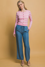 Pink Stripe Round Neck Cardigan