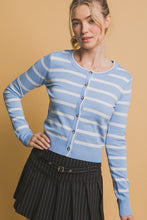 Blue Stripe Round Neck Cardigan