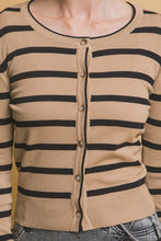 Khaki Stripe Round Neck Cardigan