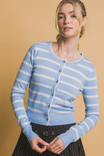 Blue Stripe Round Neck Cardigan