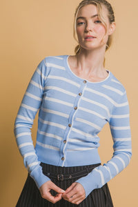 Blue Stripe Round Neck Cardigan