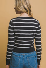 Black Stripe Round Neck Cardigan