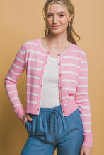 Pink Stripe Round Neck Cardigan