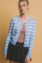 Blue Stripe Round Neck Cardigan