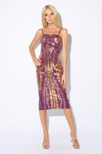 Purple Multi Glam Sequins Sleeveless Bodycon Midi Dress