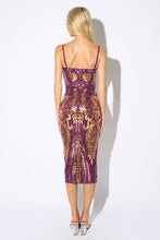 Purple Multi Glam Sequins Sleeveless Bodycon Midi Dress