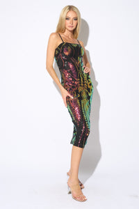 Black Multi Glam Sequins Sleeveless Bodycon Midi Dress