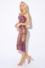 Purple Multi Glam Sequins Sleeveless Bodycon Midi Dress