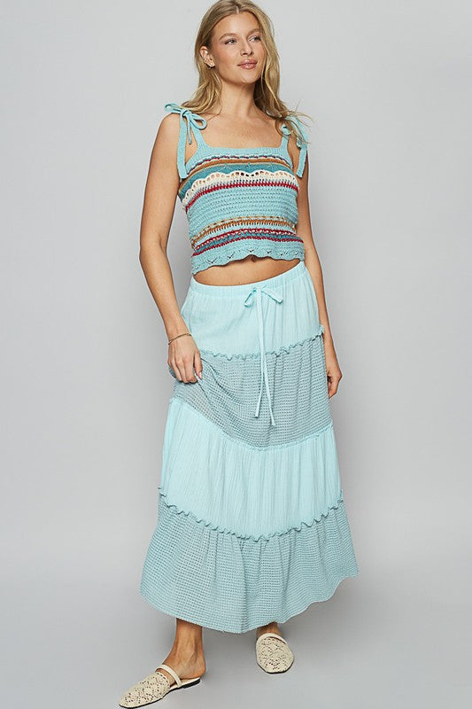Pale Sky Adjustable Waistband Casual Long Skirt