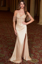Gold Fringed Off Shoulder Bead Sequin Embellished Dress