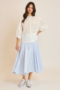 Off White Cotton Button-Up Peasant Blouse