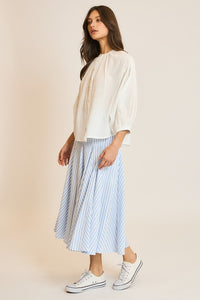 Off White Cotton Button-Up Peasant Blouse