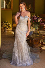 Silver Embellished Off-Shoulder Bejeweled Corset Glitter Pattern Dress