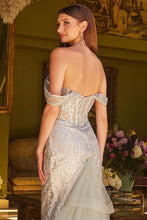 Silver Embellished Off-Shoulder Bejeweled Corset Glitter Pattern Dress
