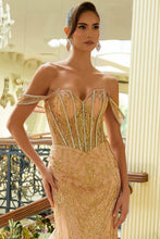 Rose Gold Embellished Off-Shoulder Bejeweled Corset Glitter Pattern Dress