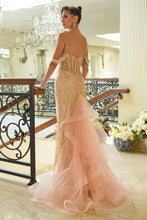 Rose Gold Embellished Off-Shoulder Bejeweled Corset Glitter Pattern Dress