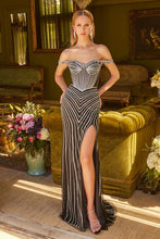 Black Off-Shoulder Corset With Slit Bejeweled Dress