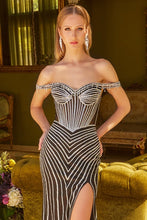 Black Off-Shoulder Corset With Slit Bejeweled Dress