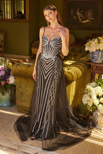 Black Spaghetti Strap Lace-Up Back Bejeweled Dress