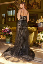Black Spaghetti Strap Lace-Up Back Bejeweled Dress