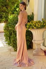 Rose Gold Glitter Jersey Skirt Slit Dress