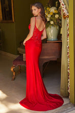 Red Glitter Jersey Skirt Slit Dress