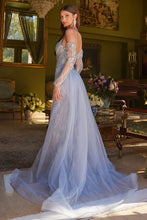 Smoky Blue Embellished Lace-Up Back Spaghetti Strap Corset Dress