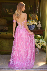 Pink Off-Shoulder Lace-Up Back Sweetheart Neckline Corset Dress