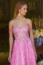 Pink Off-Shoulder Lace-Up Back Sweetheart Neckline Corset Dress