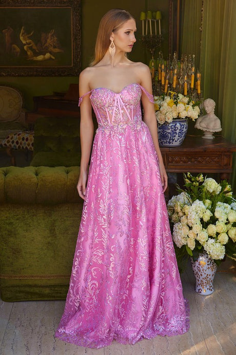 Pink Off-Shoulder Lace-Up Back Sweetheart Neckline Corset Dress