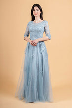 Smoky Blue Embroidery Sequin Embellishments Lace Underlayer Dress