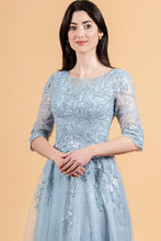 Smoky Blue Embroidery Sequin Embellishments Lace Underlayer Dress