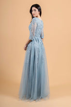 Smoky Blue Embroidery Sequin Embellishments Lace Underlayer Dress