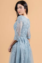 Smoky Blue Embroidery Sequin Embellishments Lace Underlayer Dress