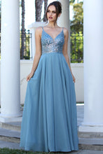 Dusty Blue Sleeveless Embellished Top A Line Dress