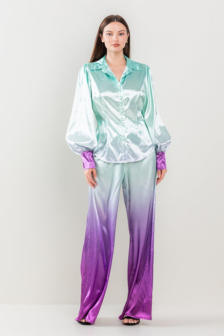 Mint/Magenta Ombre Button Down Pants Set