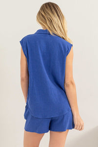 Cobalt Set-Linen Shirt And Shorts Set