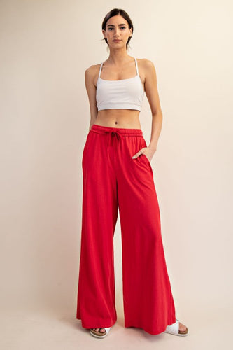 Red Cotton Slub Lounging Wide Pant